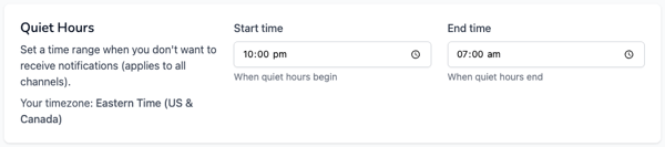 Screenshot of Quiet Hours settings